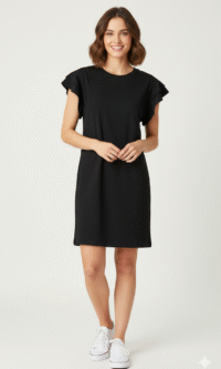 Vestido Curto em Algodão com Mangas Curtas