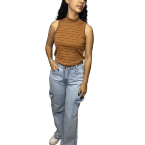 Blusa Gola Alta Listrada Sem Manga