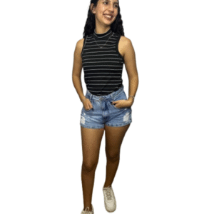 Blusa Gola Alta Listrada Sem Manga