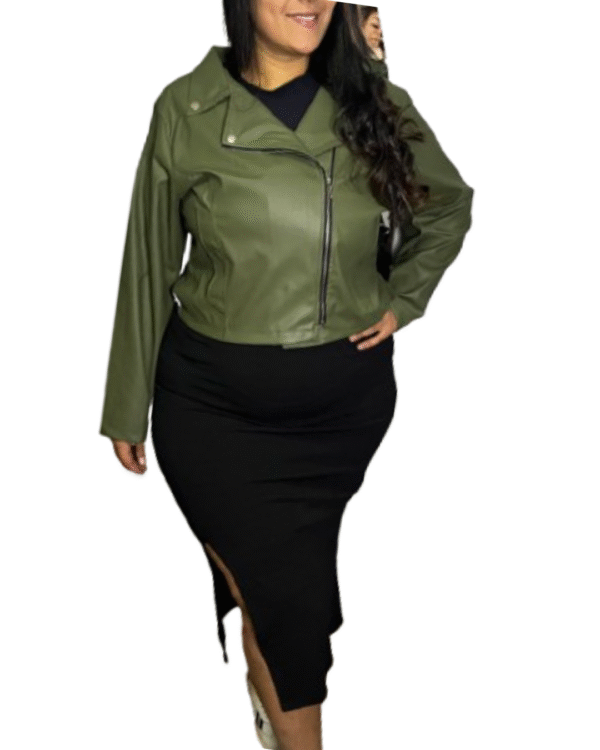 Jaqueta Jachy Verde Militar de Couro Sintético