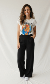 T-shirt Manga Japonesa Estampa Tropical