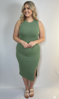 Vestido Midi Canelado em Ribana & Plus Size