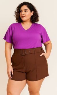 Shorts Alfaiataria com Cinto & Plus Size